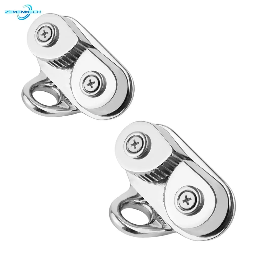 2PCS 316 Stainless Steel Boat Fast Entry Cam Cleat With Leading Rings Ball Bearings Rope Clamp Boat Cleats Kayak Inflatable