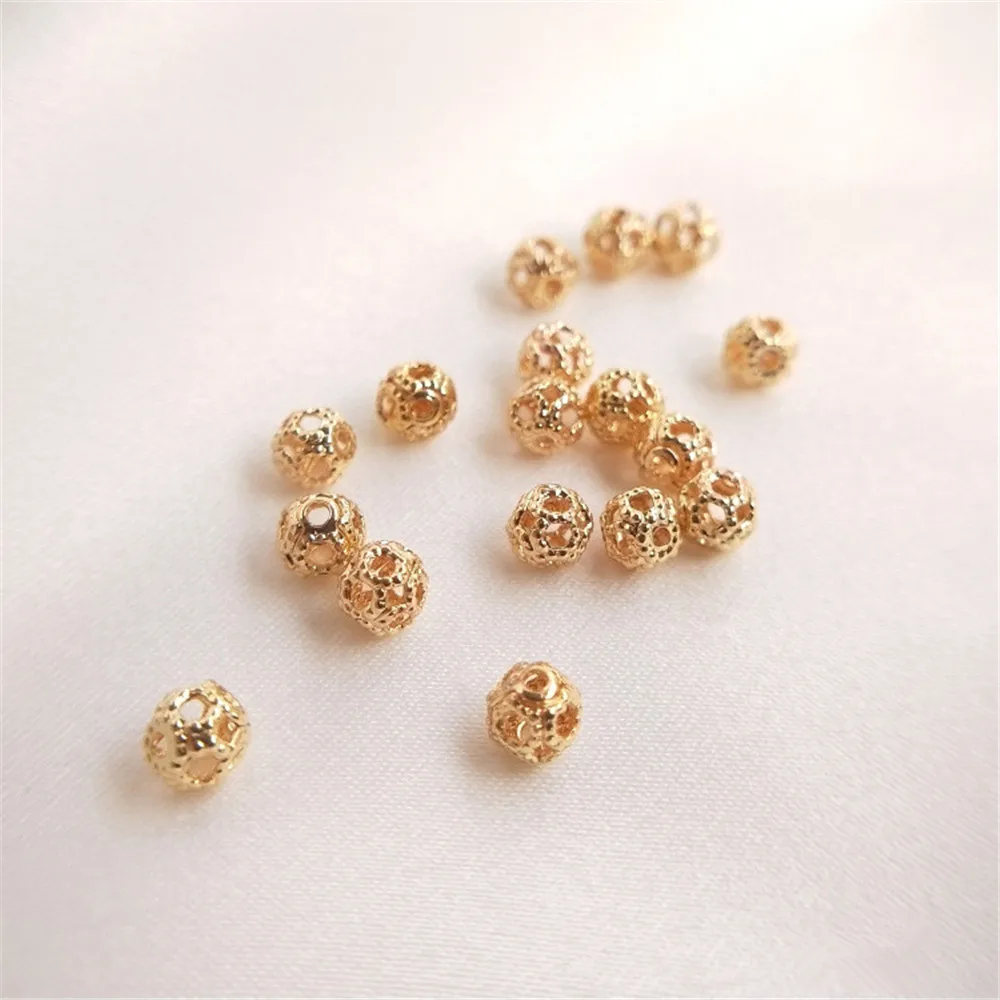 14K plated gold Bead color preservation hollow bead floret ball loose bead DIY hand - made first accessory material