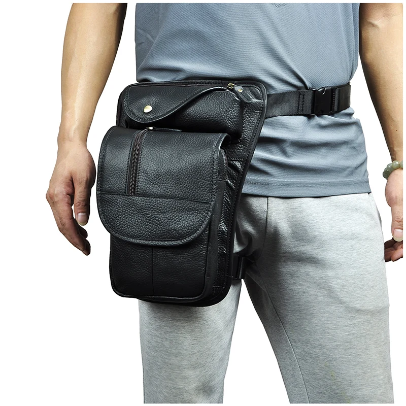 

New Real Leather Men Design Coffee Casual 8" Tablet Messenger Bag Fashion Travel Fanny Waist Belt Pack Drop Leg Bag Male 3112-b