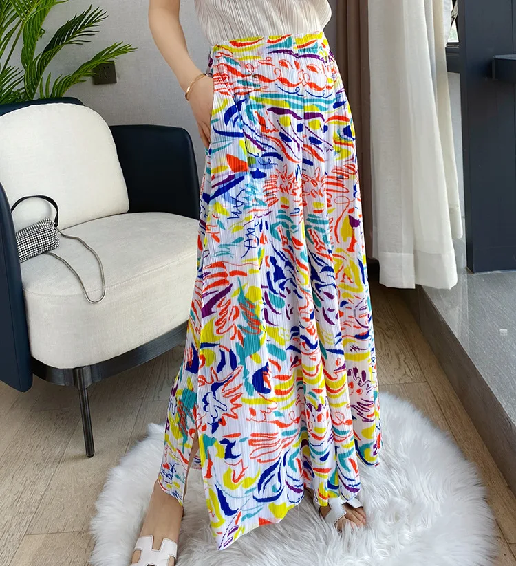 

HOT SELLING miyake New Style solid pleated casual pants Wide leg pants full print lenghth pants IN STOCK