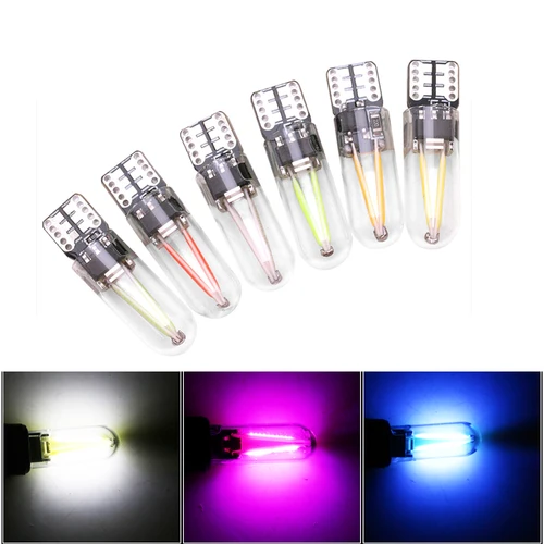 Imagen 2 del producto 10 Uds T10 W5W luces LED para coche filamento COB de vidrio Interior 194 168 para Interior de coche lámpara de separación de cuña marcador lámpara de mapa diodo de 12V