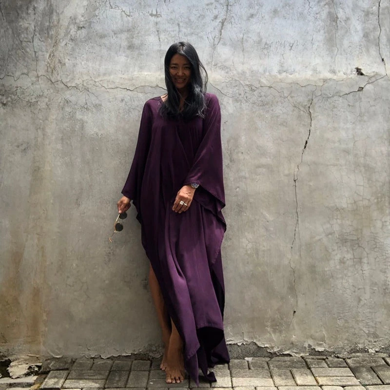 Klein Blue Kaftan Oversized Pure Colore Maxi-Dress Avant-Garde Simple Loose Robe Tunic Minimalism Design Caftan Timeless Dress