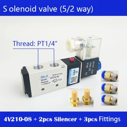 4V210-08 Pneumatic Electric Solenoid Valve 24V 12V 2 Position 5 Port Five Way Control Air Valve Electromagnetic AC110V 220V
