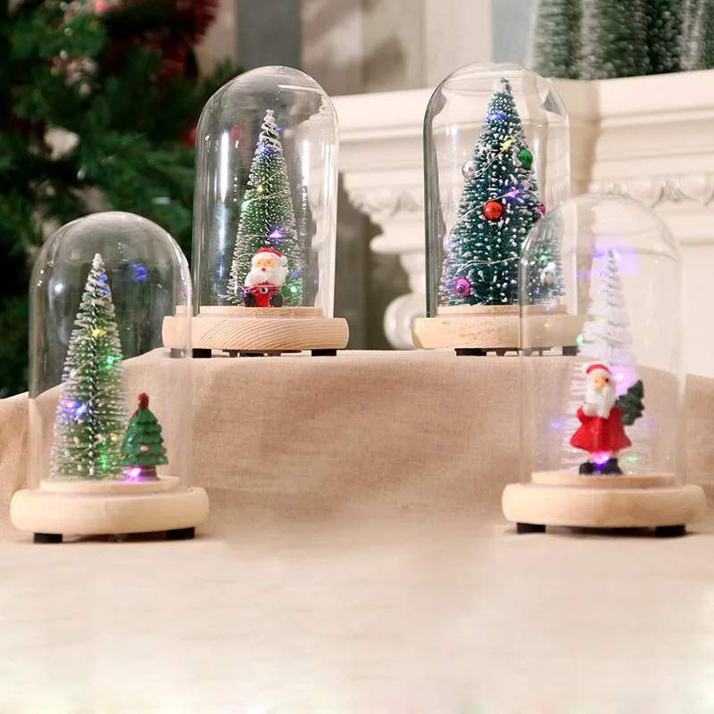 Christmas tree wooden glass glowing cedar music box children's Christmas gifts 2020 New Year home interior desktop decoration