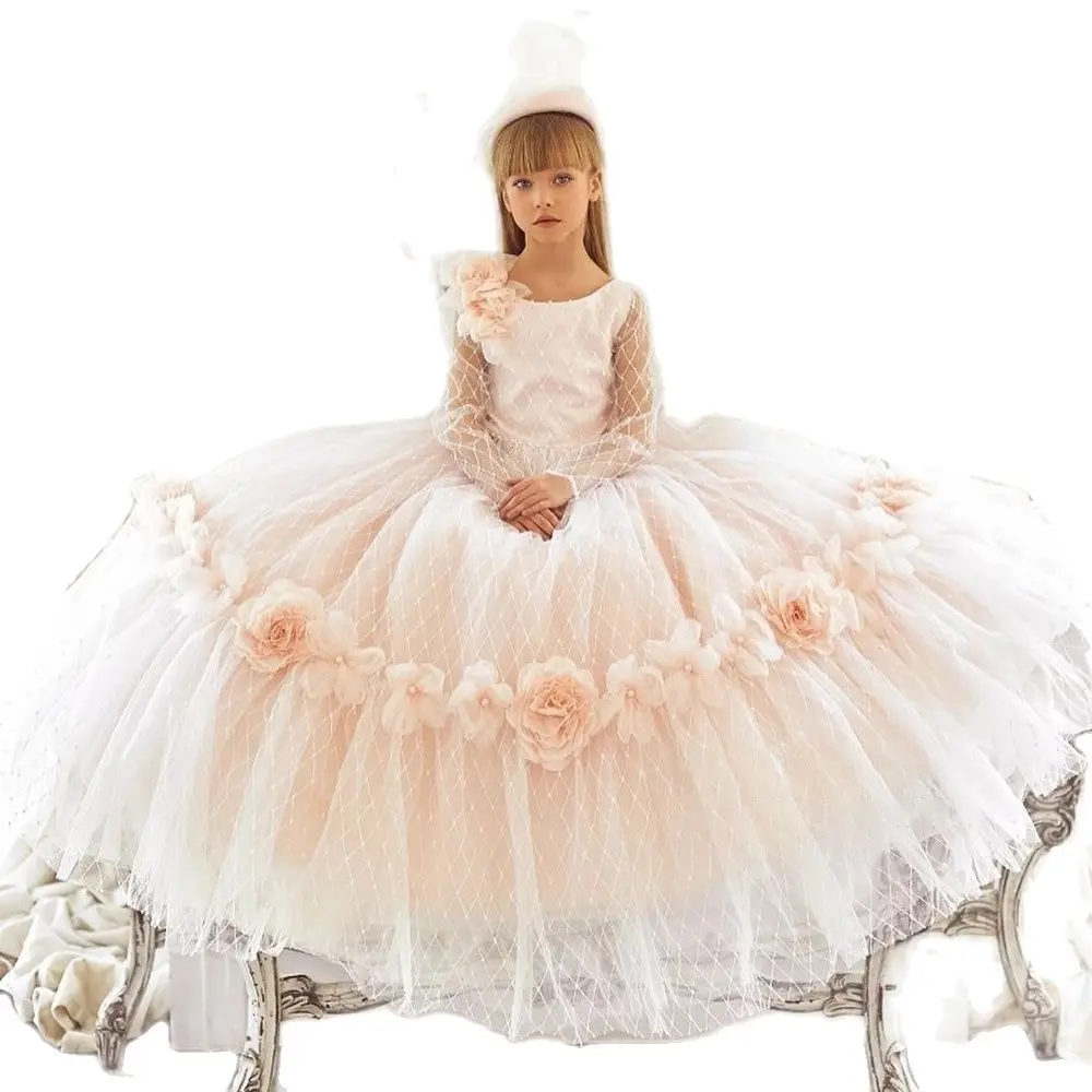 Wide Straps Cute Ball Gown Tulle Flower Girls Dresses 2021 New Elastic Band Back Adjustable Communion Dresses Vestidos Primera