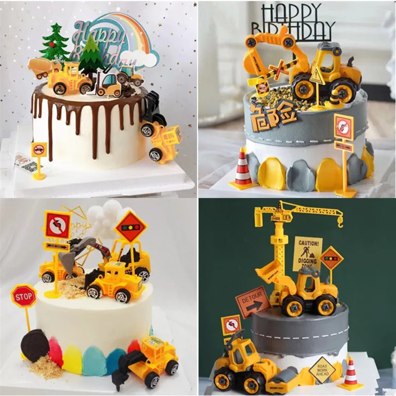 Decoración de fiesta de construcción, adornos para pasteles, vehículo de ingeniería, coche, recuerdo para hornear para niños, fiesta de cumpleaños, Baby Shower