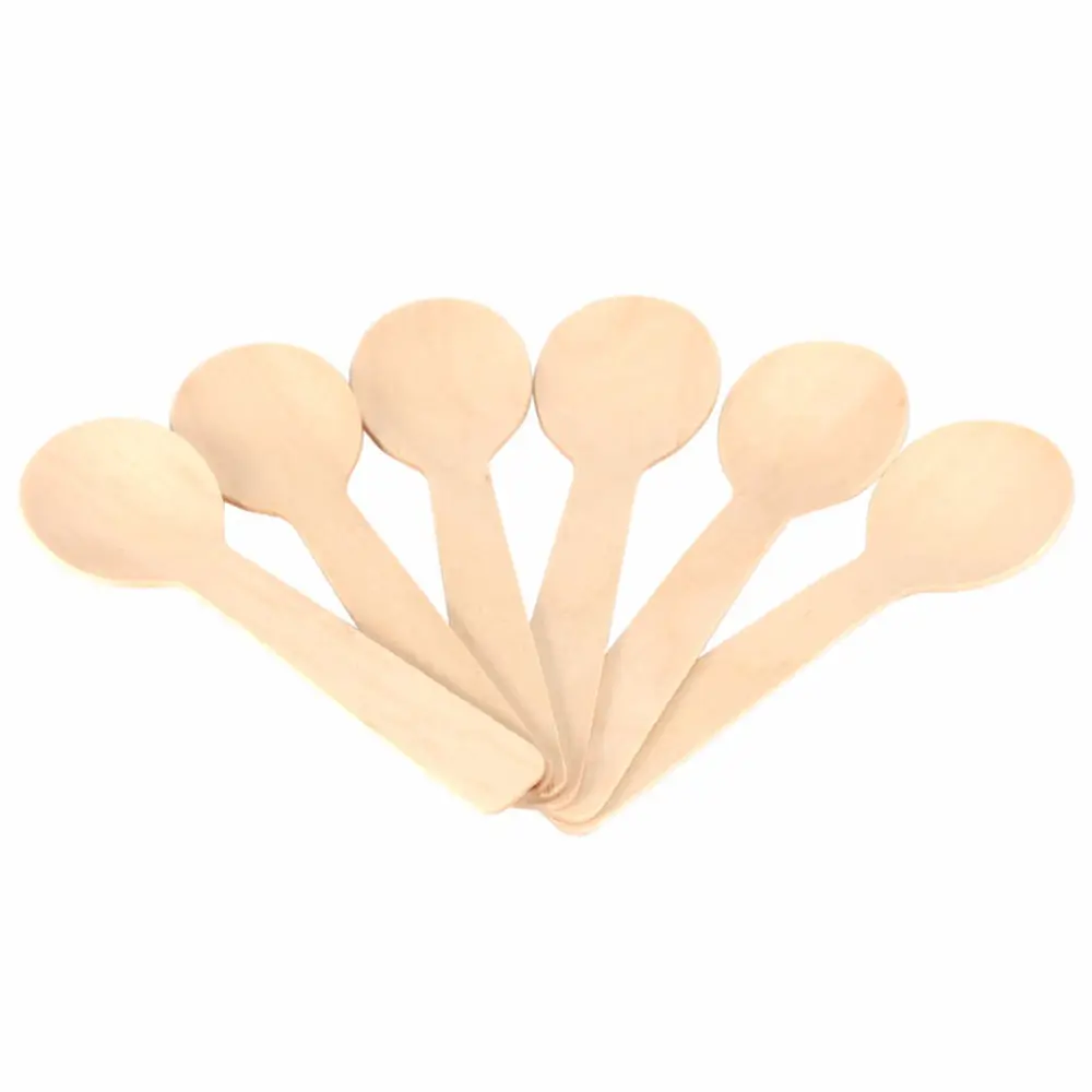 100pcs/set Mini Disposable Wooden Spoon Ice Cream Spoon Wood Dessert Scoop Western Wedding Party Tableware Kitchen Tool DA