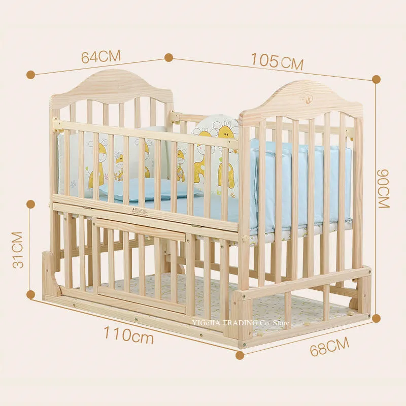 Cuna plegable de madera Natural para bebé, cuna infantil de 105x64x90cm, cama para adultos, convertible en cuna mecedora