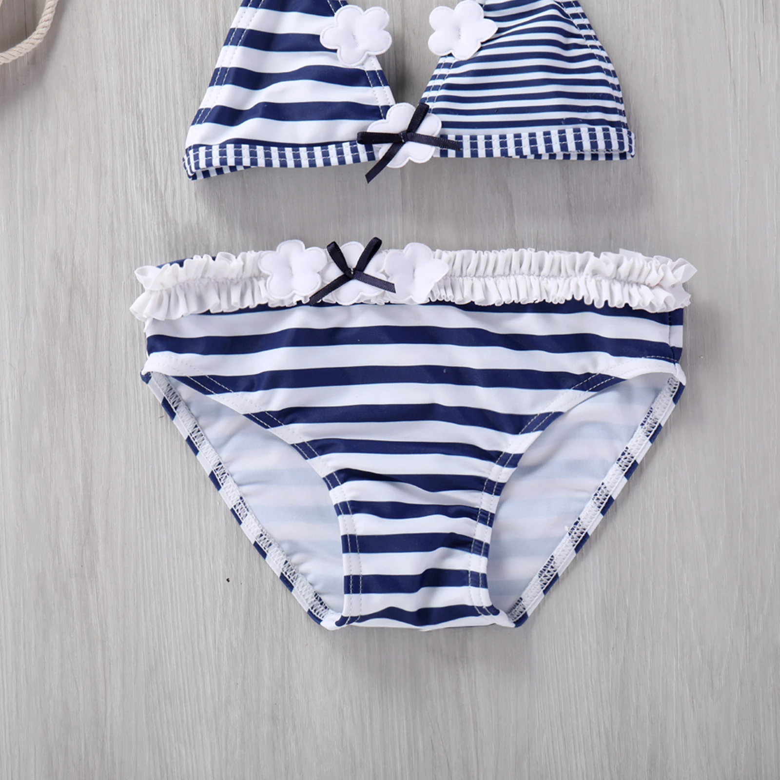 2021 Children Striped Split Swimsuit Set Girls Sleeveless Backless Deep V-neck Bikini Panties for Summer Beach Swimwear