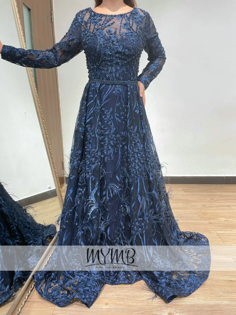 

Luxury A line Navy Lace Evening Dress Wedding Party Dresses 2022 Designer Haute Couture Mother Of Bridal Wedding Gown MY41144