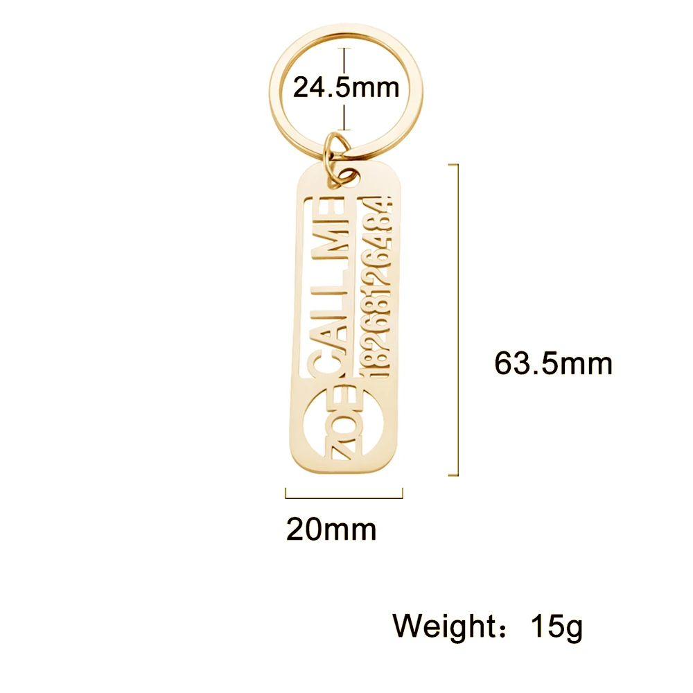 Sipuris Personalisierter Schlüsselanhänger mit Namen und Telefonnummer für Männer, Individueller Edelstahl-Autologo-Schlüsselring, Schmuck, Geschenk für den Freund, Neu – Detail 10