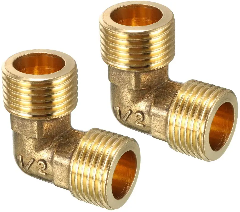 Sourcing Map Brass Elbow Pipe Fitting 90 Degree 1/2 PT Male X 1/2 PT Male Connector Brass Pipe Fitting 90 Degree Elbow