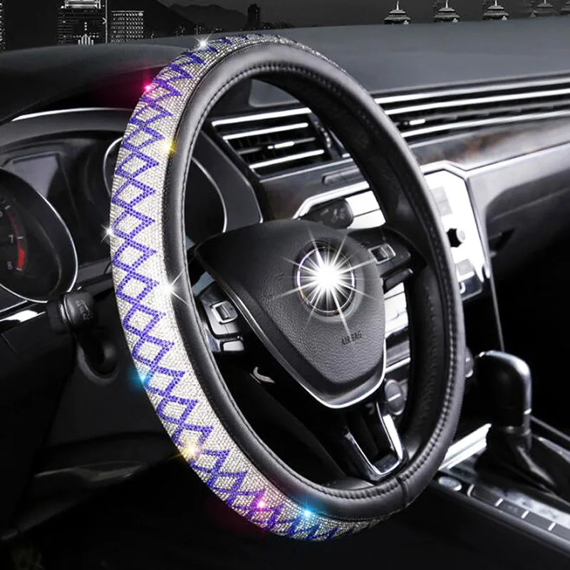 Luxury Crystal Rhinestones Car Steering Wheel Cover PU Leather Steering-wheel Covers Auto Interior Accessories Case Car Styling