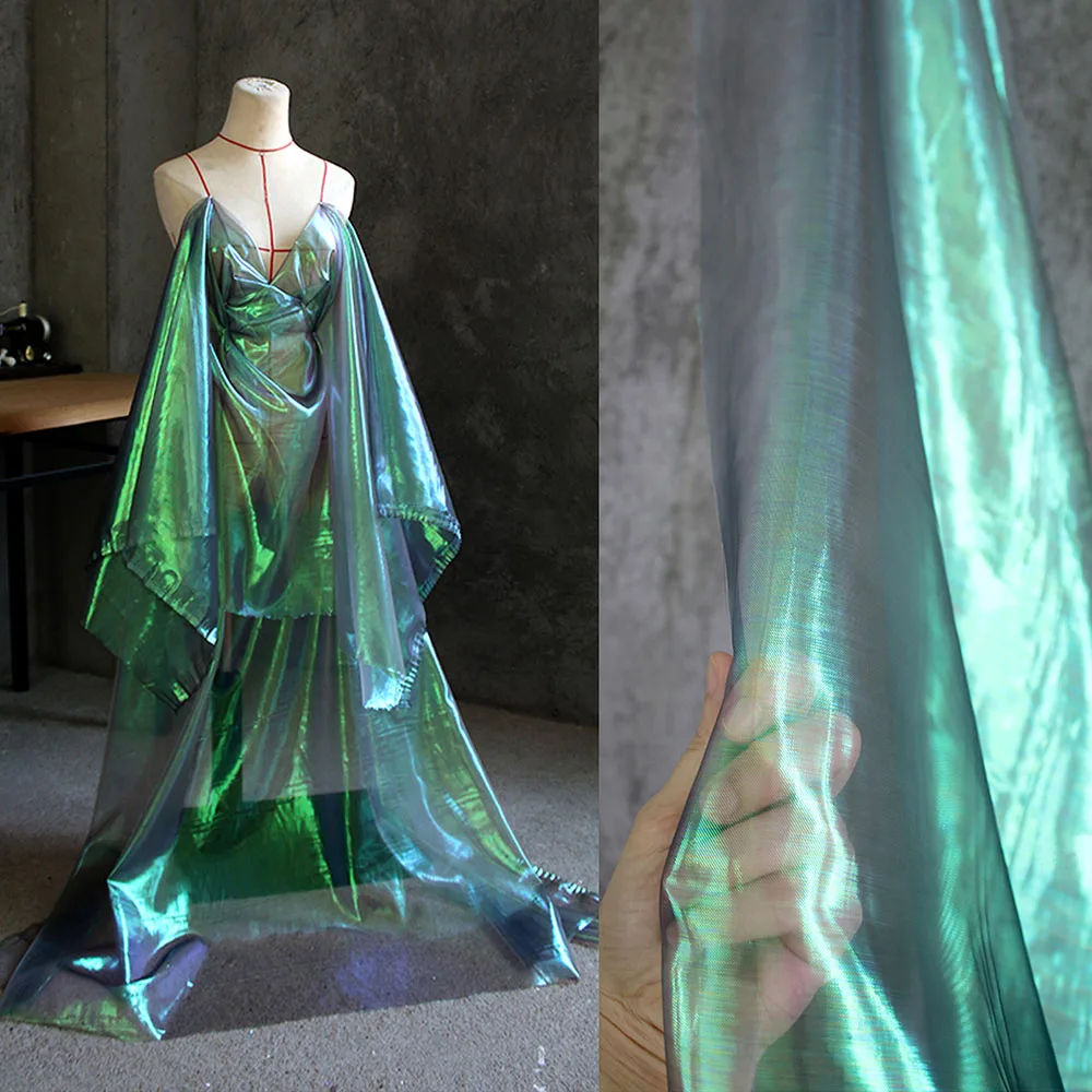 Tkaniny organza fluorescencyjne laserowo błyszczące designerskie sceniczne ślubne dekoracje woal transparentne ręcznie robione materiały materiał