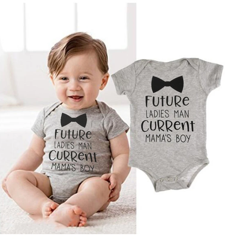 

2020 Newborn Boys Future Ladies Man Current Mama's Boy LettersPrint Bodysuit Summer Short Sleeve Baby Clothes Wear