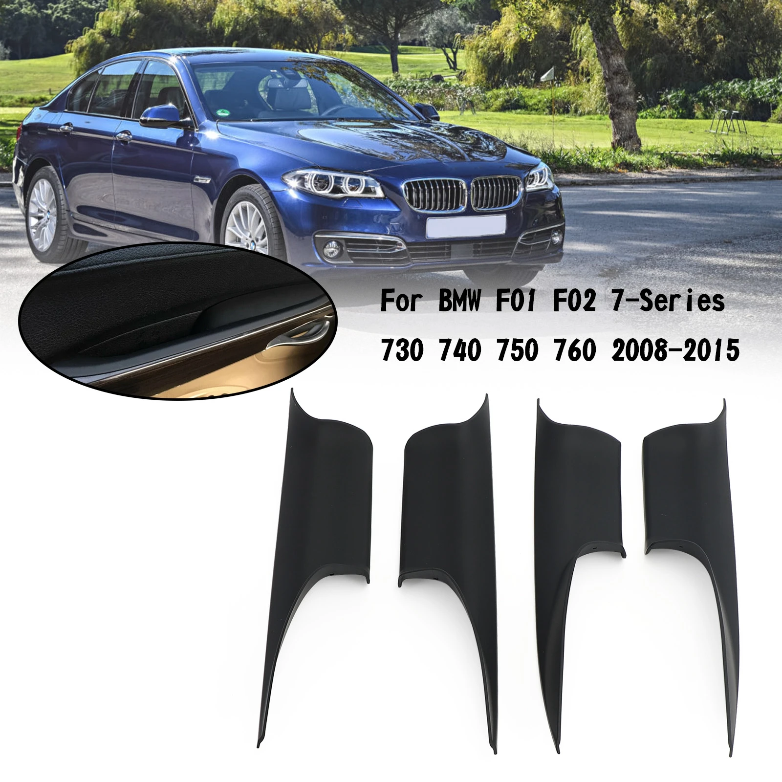 Artudatech 4PCS Front Door Inner Handle Pull Carrier Cover For BMW 7 F01 F02 2008-2015 Car Accessories