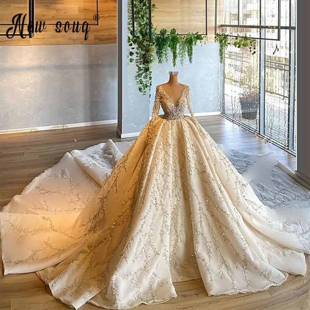 Grazioso abito da sposa con scollo a V champagne Abiti da sposa con corsetto in rilievo completo Abiti da celebrità formali in raso con linea A yihoncesч euseka пла coiе