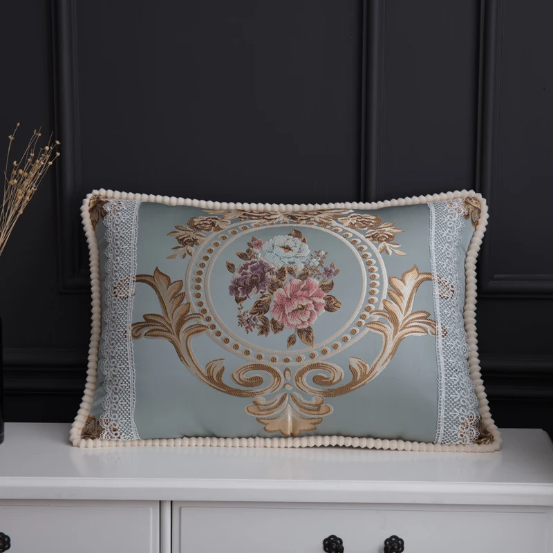 European Luxury Style Decorative Floral Throw Cushion for Sofa Couch, Rectangular Pillowcase, Large Size, 50x70