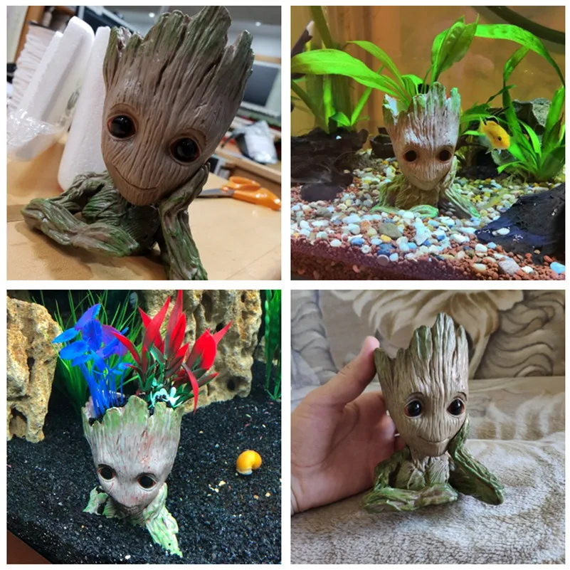 Aquarium Groot Tree Man Decoration Cartoon Action Figure Decor for Fish Tank Flower Plant Holder Pot Acuario Ornament Background