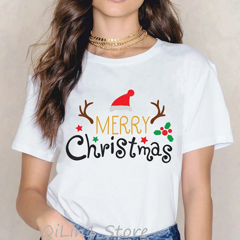 Merry christmas t shirt letters believe deer sloth cat dog Santa Claus print funny cute top tee shirt femme gift clothes t-shirt