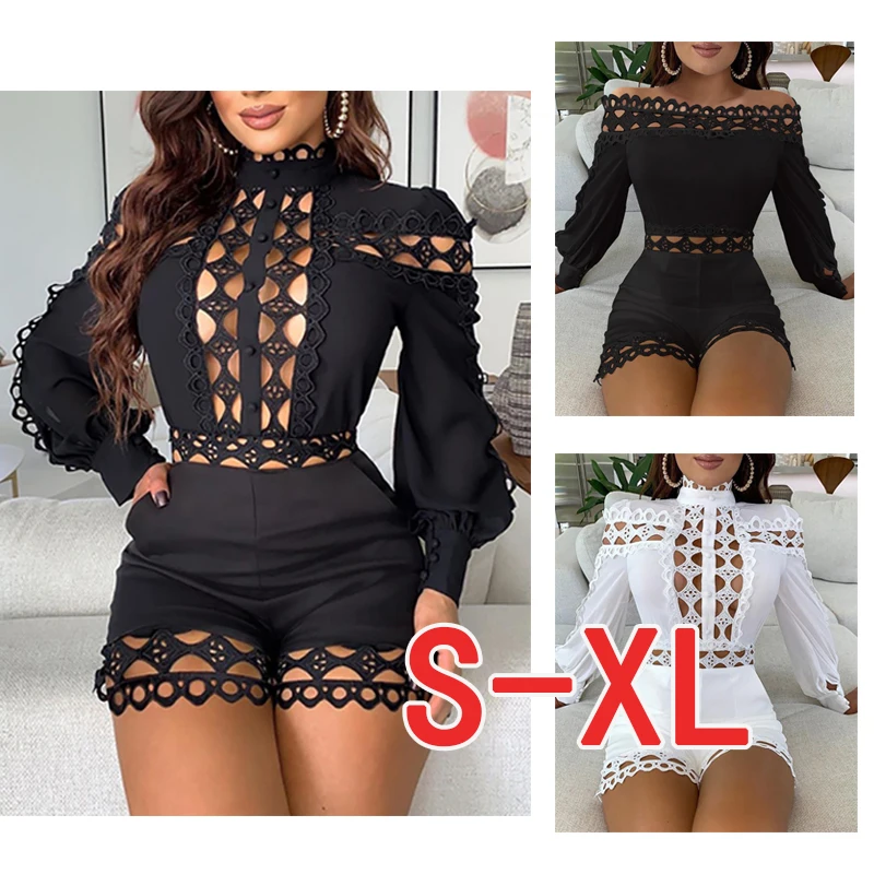 Sexy women\'s jumpsuit with thin shoulder straps halter top shorts lace jumpsuit high stretch tights floral pattern bodysuit