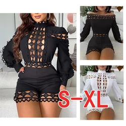 Sexy women's jumpsuit with thin shoulder straps halter top shorts lace jumpsuit high stretch tights floral pattern bodysuit