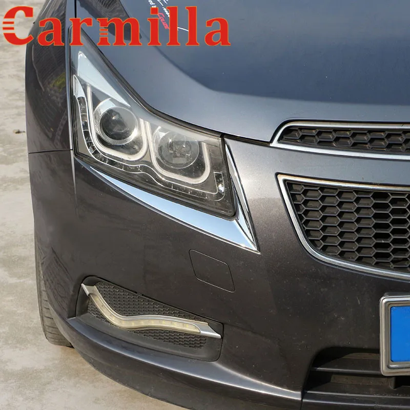 Carmilla ABS Chrome Headlight Trim Sticker Lamp Eyebrow Headlight Decoration Strip for Chevrolet Cruze Sedan 2009 - 2014