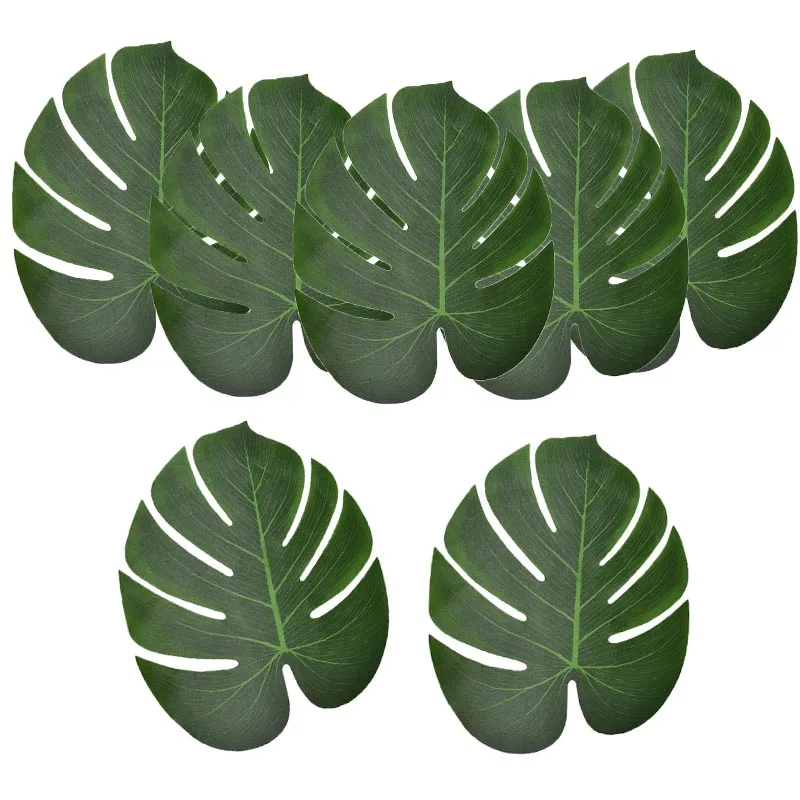 Green Leaves Artificial Tropical Monstera Fake Leaf for Hawaiian Luau Party Jungle Theme Birthday Baby Shower Table Runner Decor