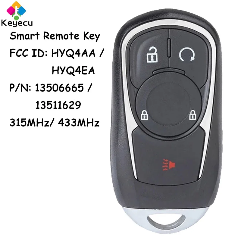 

KEYECU Smart Remote Control Car Key With 4 Buttons 315MHz 433MHz ID46 Chip for Buick Encore Regal 2017-2020 Fob HYQ4AA HYQ4EA