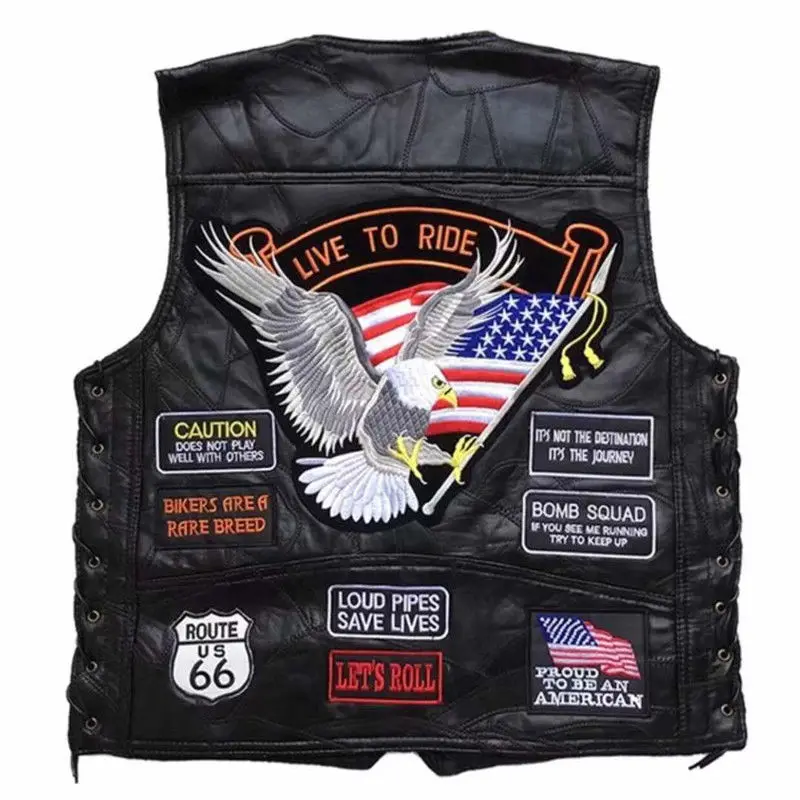 

Motocycle Vest Men's Stitching Sheepskin Leather Waistcoat with Embroidered Badge Motocross Equipment Motocycle Jacket VL004