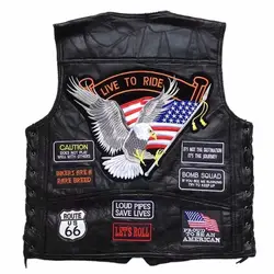 Motocycle Vest Men's Stitching Sheepskin Leather Waistcoat with Embroidered Badge Motocross Equipment Motocycle Jacket VL004