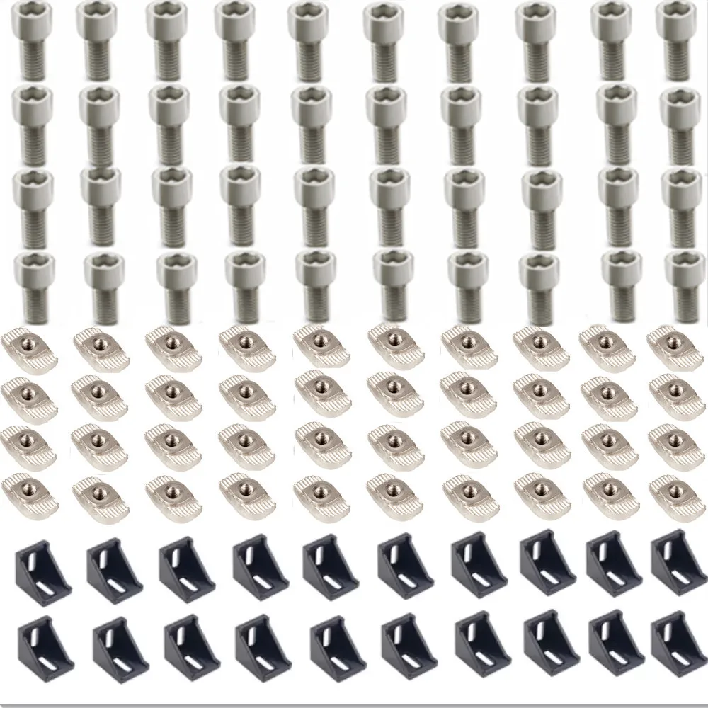 4040 Aluminum Profile Connector Set: 40Pcs M8 X 16 Cylindrical Hexagon head bolt  + 20Pcs 4040 Corner Bracket + 40Pcs M8 T-nut