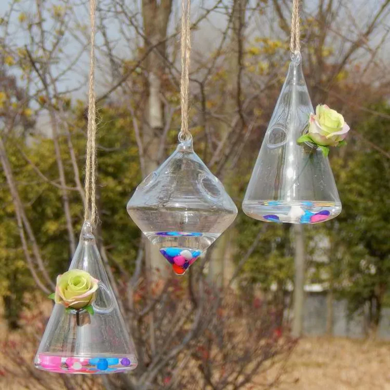 12pcs/pack Small Size Hanging Glass Terrarium Vase Home Decoration Pendant Wedding Prop Hydroponic Flower Bottle