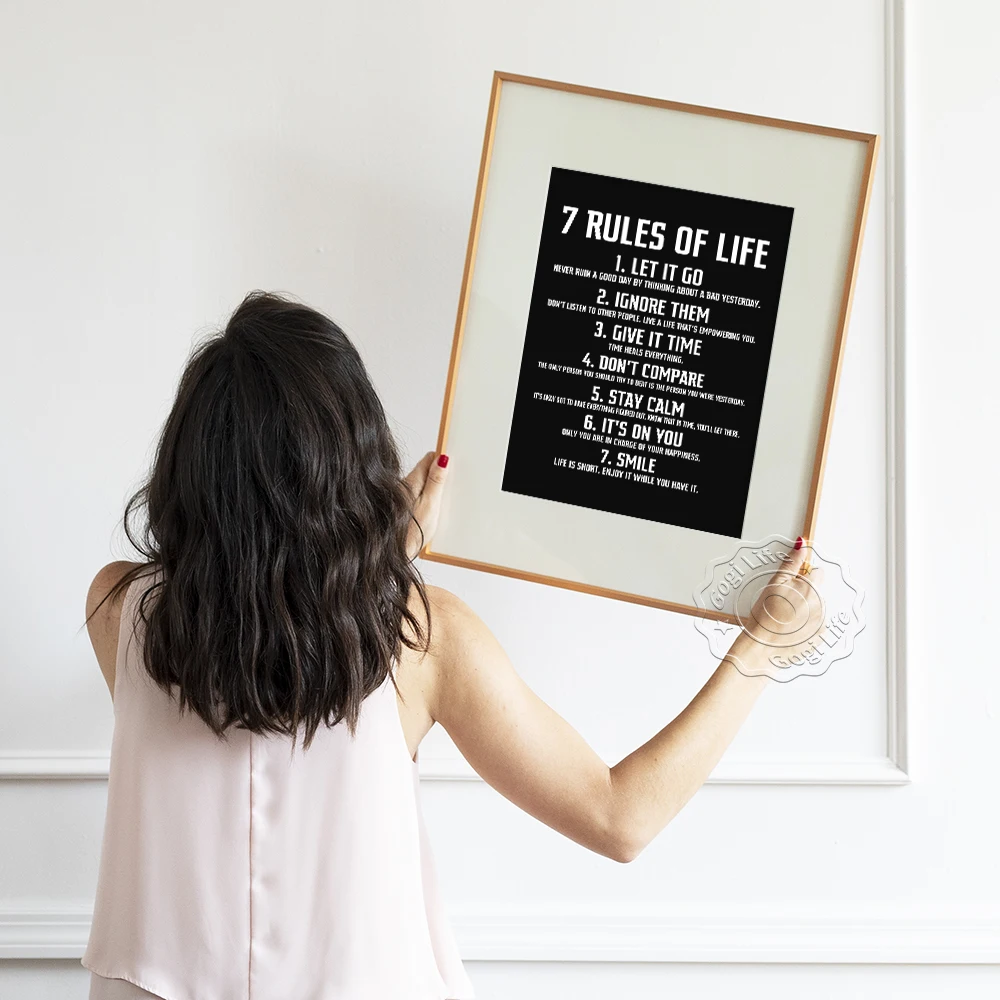 7 Rules Of Life Prints Poster, Encouraging Words Office Decorative, Inspirational Quotes Wall Art, Smile To Life Wall Stickers