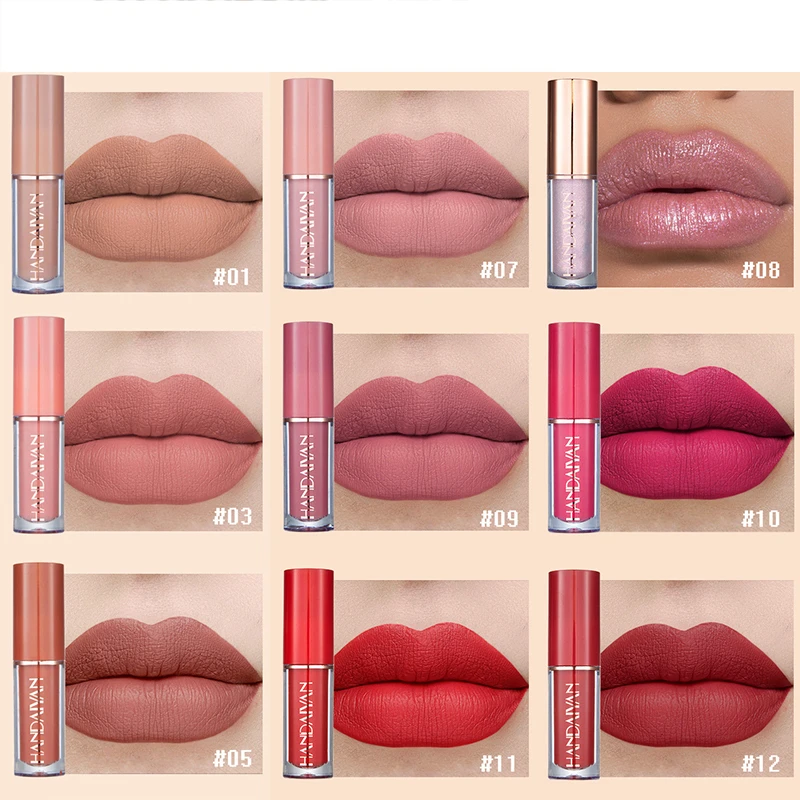 HANDAIYAN 12PC/Set Matte Velvet Lip Gloss Waterproof Long-lasting Liquid Lipstick Cosmetic Beauty Keep 24 Hours Makeup TSLM1