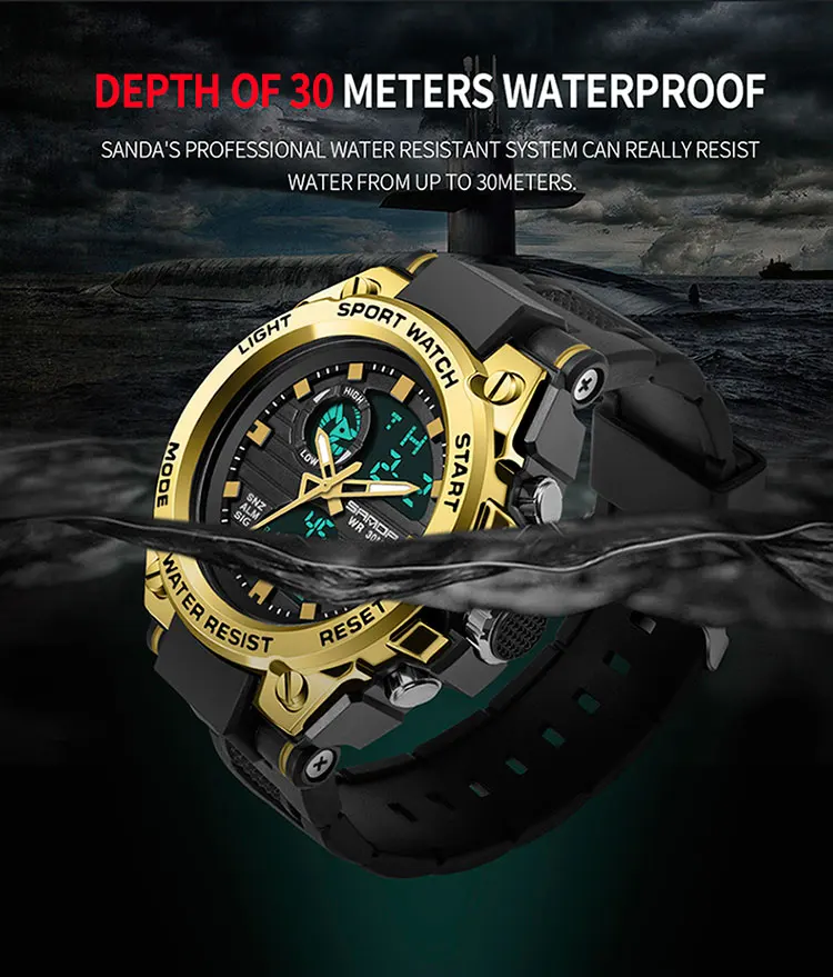 SANDA G Style Men Digital Watch Date Military Sports Watches Waterproof Electronic Wristwatch Mens Clock Orologio Da Uomo 739