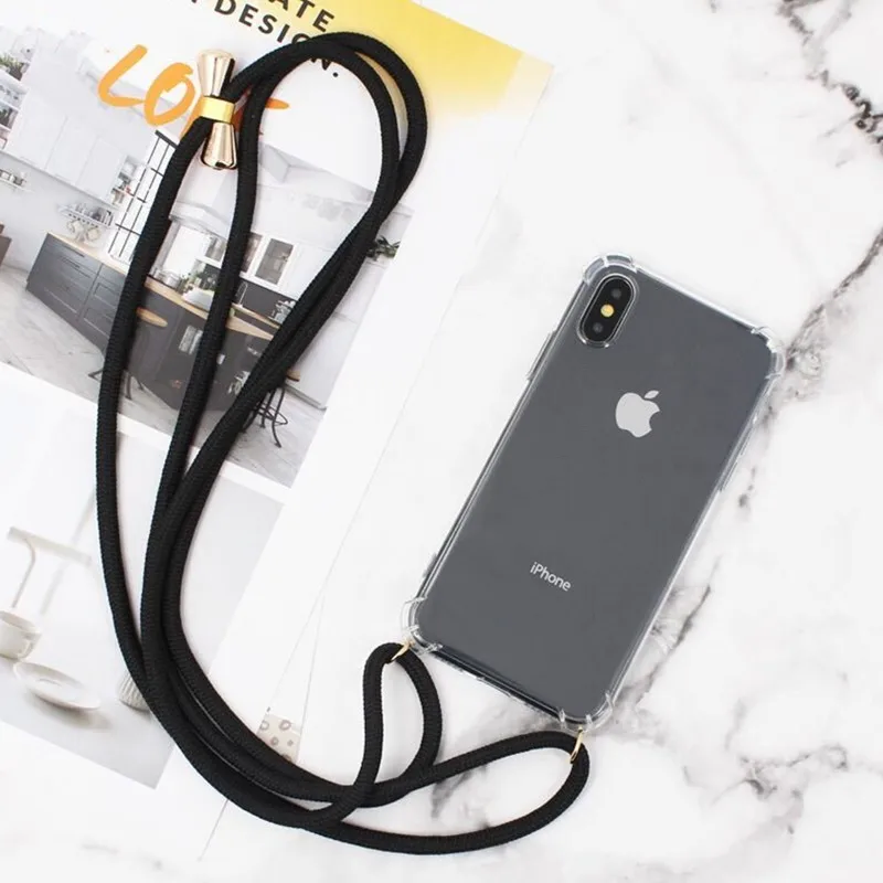 Crossbody Necklace Cord Lanyards Transparent Soft Phone Case For iPhone 15 12 14 7 8 Plus X XR XS 11 Pro Max 13 MiNi 13 Pro SE 3