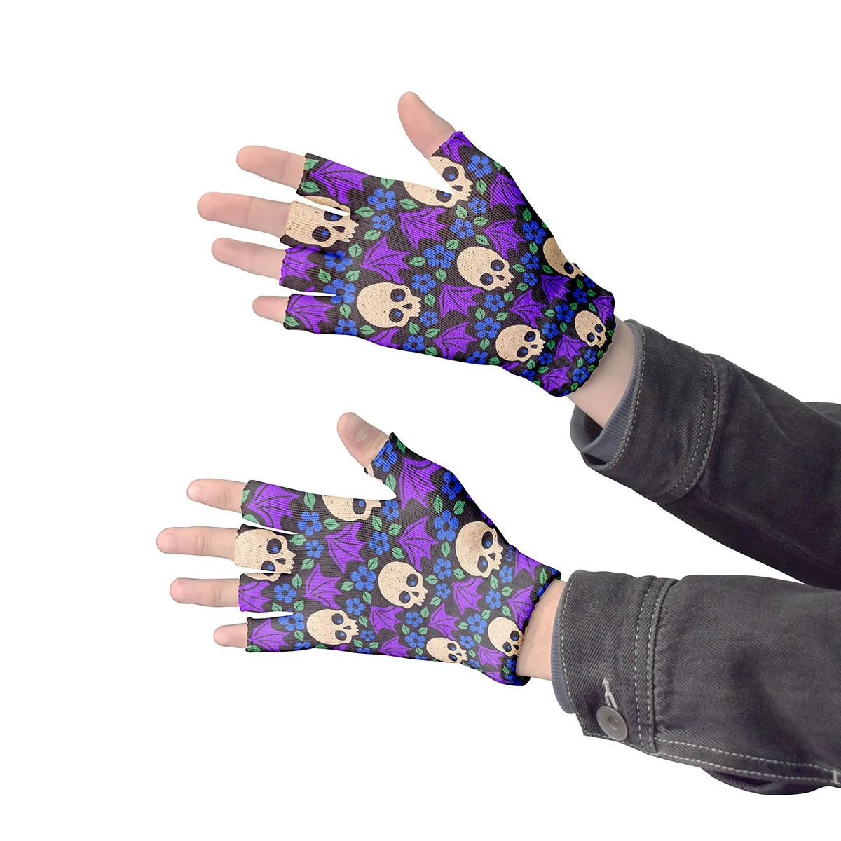 Personalized Skull Print Gloves Winter Unisex Half Finger Riding Gloves Men Women Touch Screen Fingerless Windproof Gloves