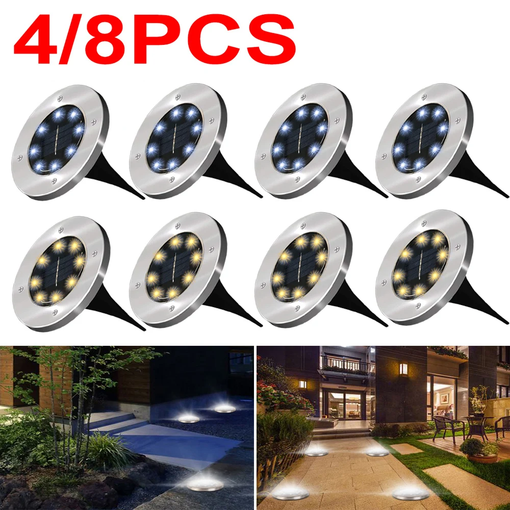 8 LEDs Solar Floor Light Outdoor Solar Ground Lamp IP65 Waterproof Light Underground Sensing Landscape Light Lawn Pathway Garden