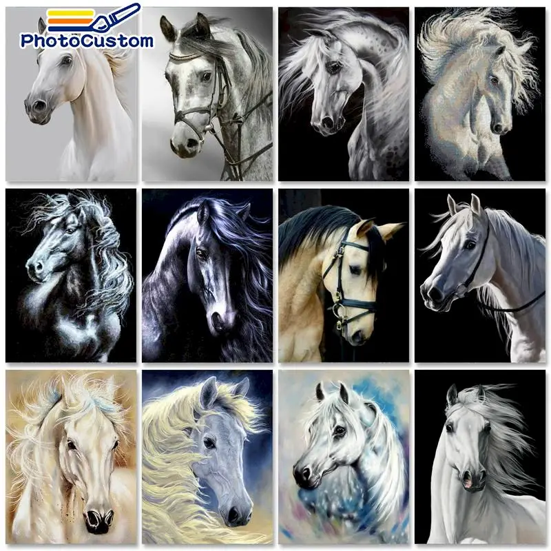 

PhotoCustom Oil Painting By Numbers For Adults Horse 60x75cm DIY Paint By Numbers On Canvas Frameless Animals Home Decor