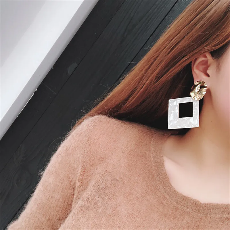 2019 Hot Sale Fashion  Square Acetate Clip On Earrings No Hole for Women Acrylic Resin Geometry Ear Clips