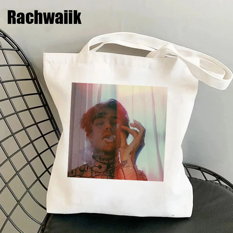 Borsa shopping Lil Peep Tote grafica Borsa shopper Harajuku Borsa a tracolla in tela da donna Borsa ecologica Ulzzang femminile Hip Hop Goth Gothic