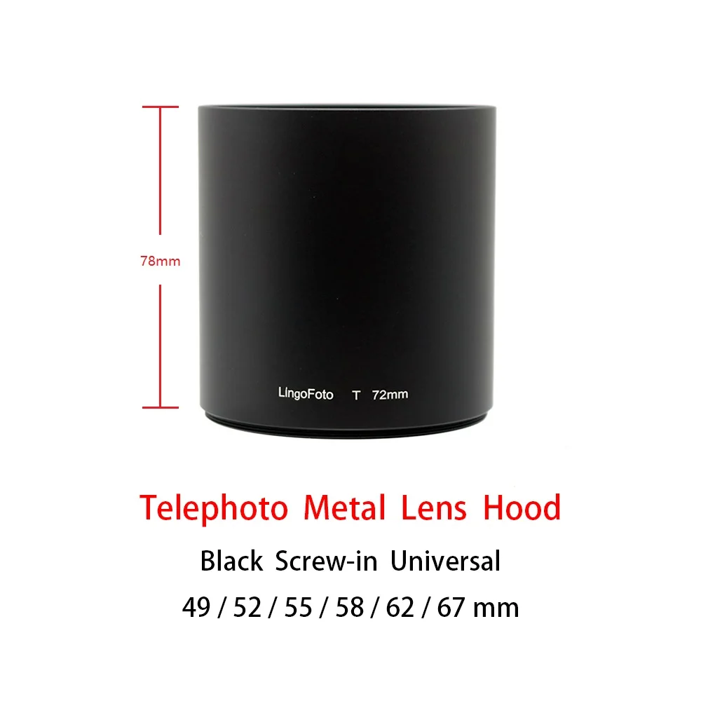 Tele Metalen Zonnekap Schroef-In Universele Zwart 49/52/55/58/62/67mm Camera Fotografie Accessoire
