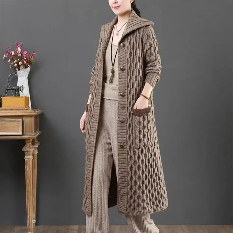 2021 Autumn and Winter New Solid Color Thick Thick Knit Sweater Jacket Female Literary Temperament Single-breasted Cardigan K258