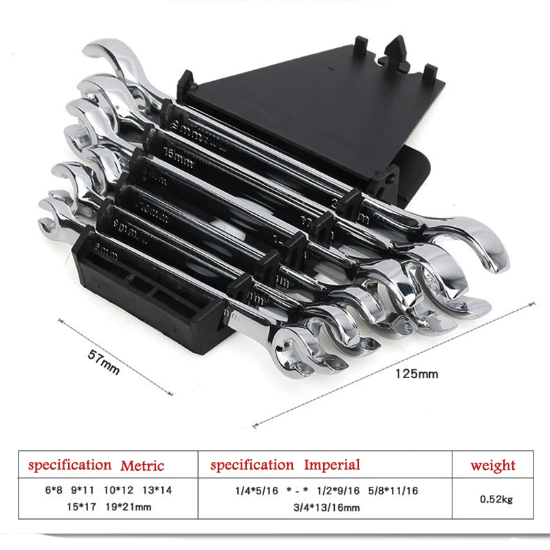 6PC6-21mm Oil Pipe Flare Nut Wrench Spanner Set of Keys Multitools Full Polish High Torque Hand Tool Brake Wrench For Car Repair