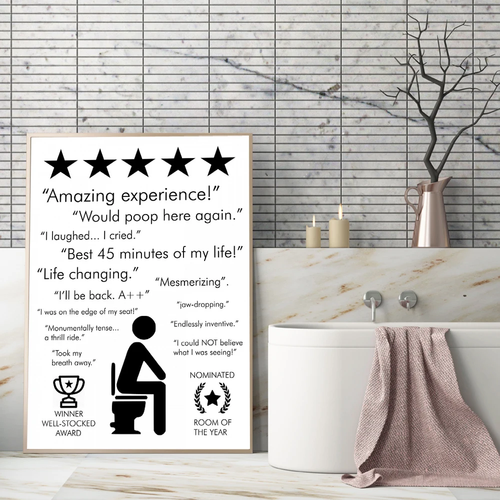 Black White Bathroom Quote Sign Print Poster Amazing Experience Would Poop Here Again Toilet Art Canvas Painting Bathroom Decor