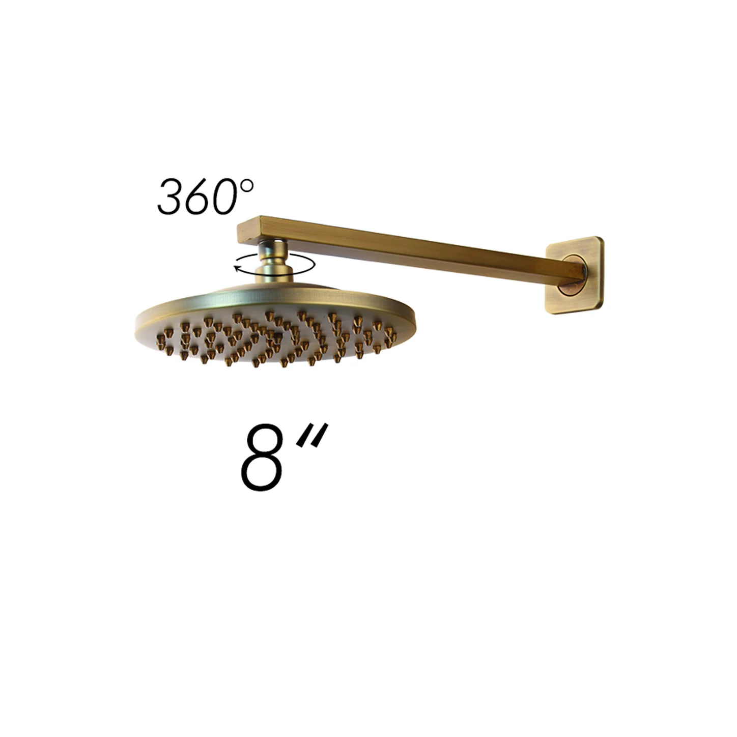 JIENI 8 inch Antique Brass Round Wall Mounted Bathroom Rainfall shower faucet Sets head & hand shower Shower Sets