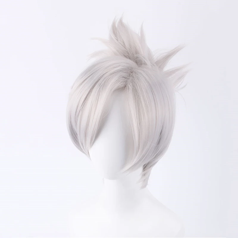LOL Riven die Klinge von Exil Perücke Cosplay Kostüm Kurze Silber Weiß Synthetische Haar Perücken mit Chip Pferdeschwanz + Perücke kappe