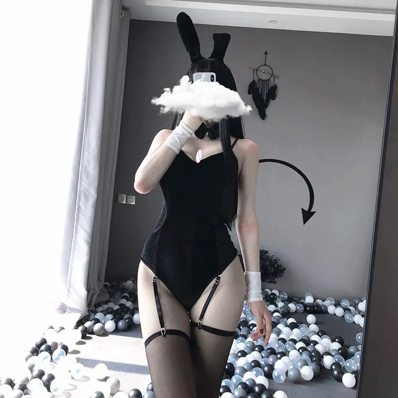 Disfraz de Cosplay de conejito para mujer, lencería Sexy de Anime, traje erótico de conejo, envuelta en el pecho, dulce regalo para novia