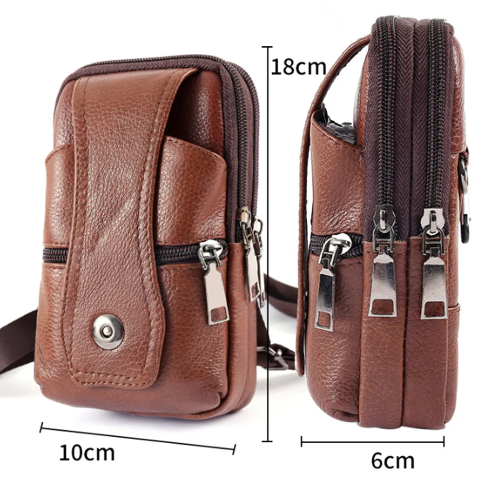 Bolsa de cintura de couro masculina vintage, bolsa de cinto de grande capacidade, bolsa de ombro, bolsa crossbody, fivela multicamadas, bolsa para celular